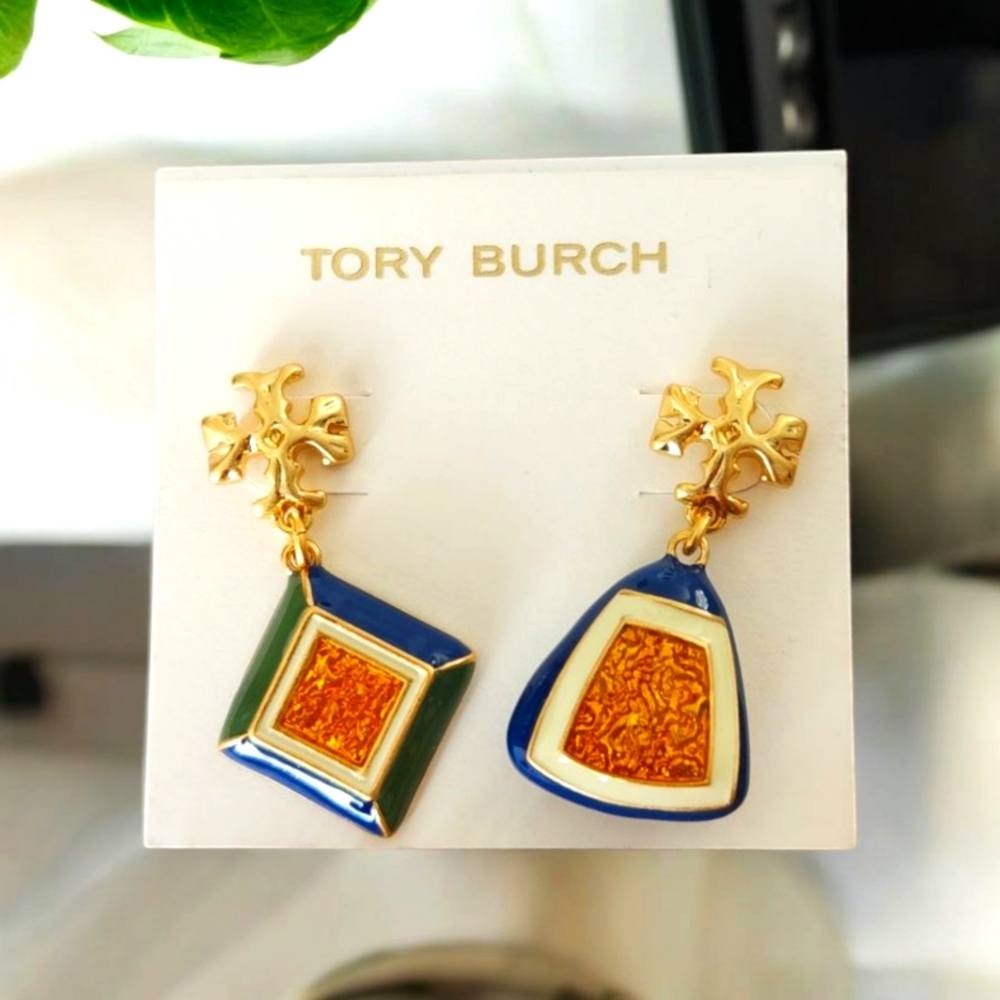 NWOT Tory Burch Gold Tone Enamel Earrings